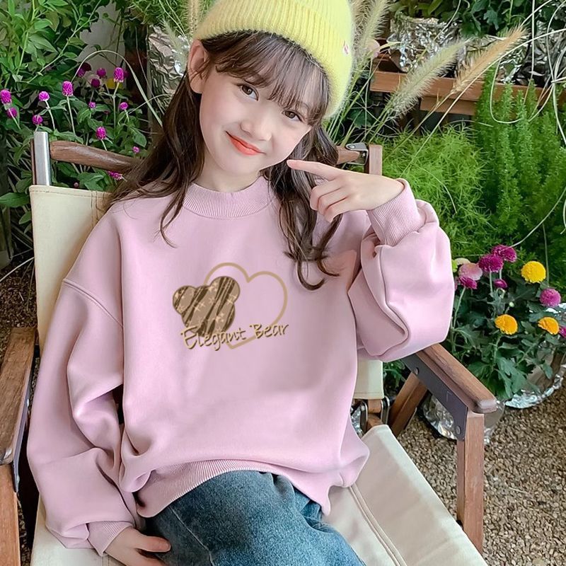 Girls' Autumn and Winter Sweatshirt New Korean Style Internet Trendy Crewneck Stylish Children's fleece-lined Middle and Big Children's Autumn Fashionable Top Clothes