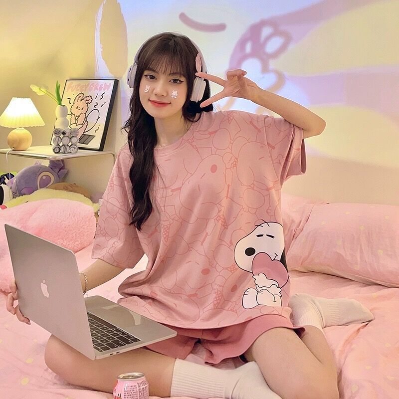 Picture of 2024 Summer Short-sleeved Pajamas Female Students Loose plus size Cute Home Clothes Two-piece Suit Spring and Autumn Summer