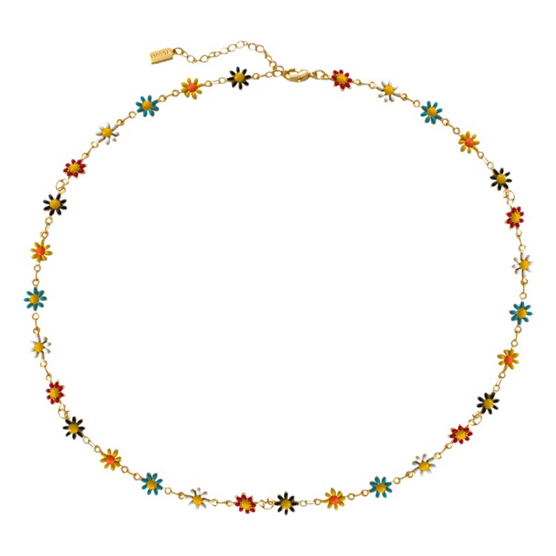 Copper plated gold fresh daisy flower bracelet necklace ins style contrast color design necklace new jewelry 1281