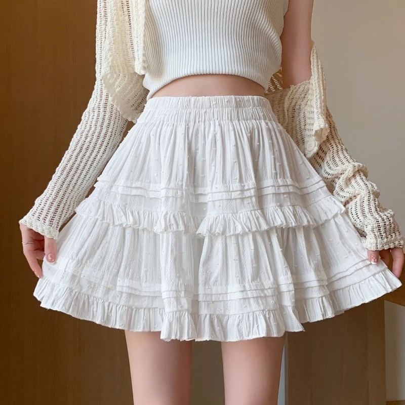 2025 Summer New Style Cake Skirt White Women's High Waist Small Slim A- line Hip Puff Skirt