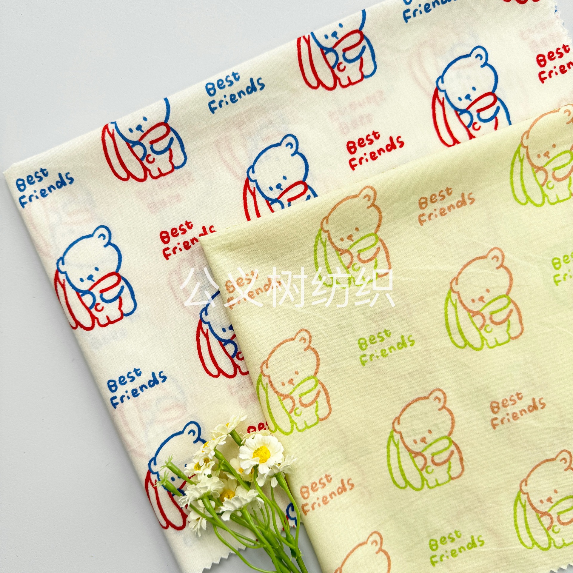 Picture of Rabbit hug bear 60 pieces of Tencespossible cotton digital direct spray cloth high-grade printed fabric dress women's clothing children's clothing fabric