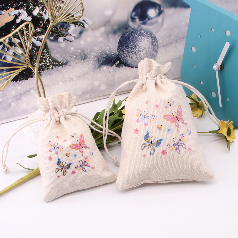 In stock 8-inch lock canvas bag lucky butterfly gift bag Wenwan Jade packaging bag protective bag drawstring bag