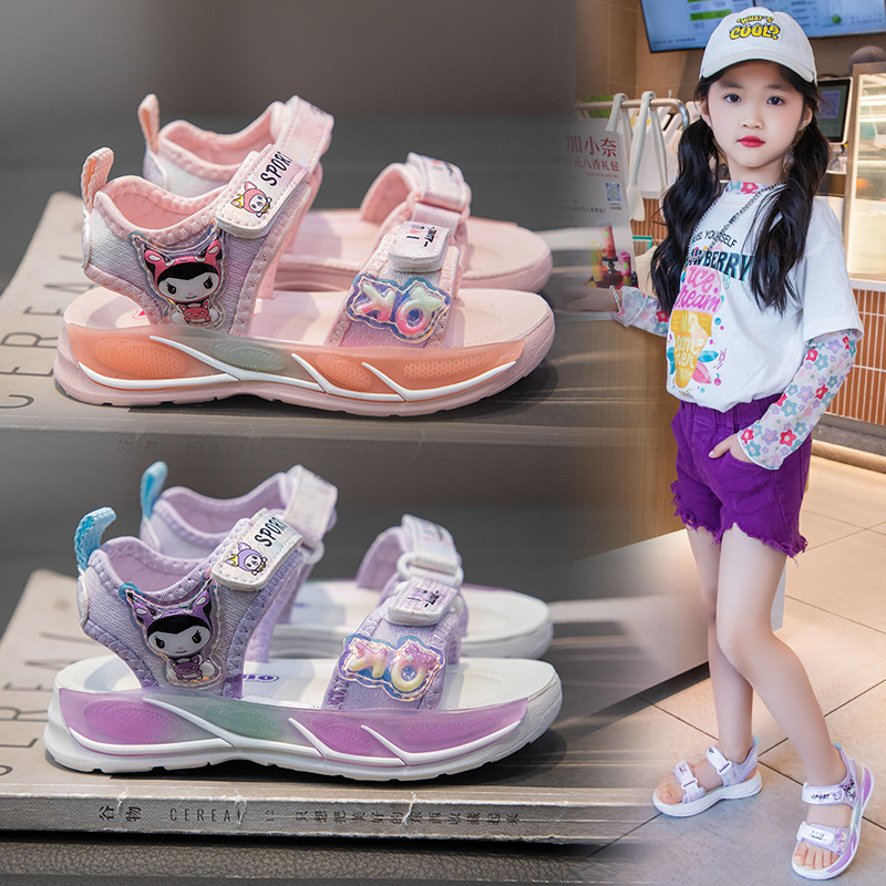 Children's Beach Shoes Girls' Sandals Summer 2025 New Style Cyber Celebry Girl Princess Shoes Cartoon Soft Sole Casual Sandals