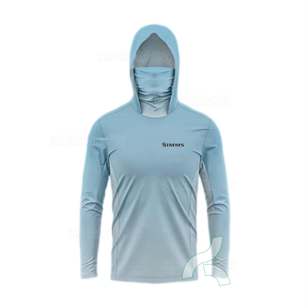 SIMMS Fishing T-shirt Long Sleeve Hoodie Mask One-piece Sun Protection Suit Outdoor UPF50 Hooded Belt Mask