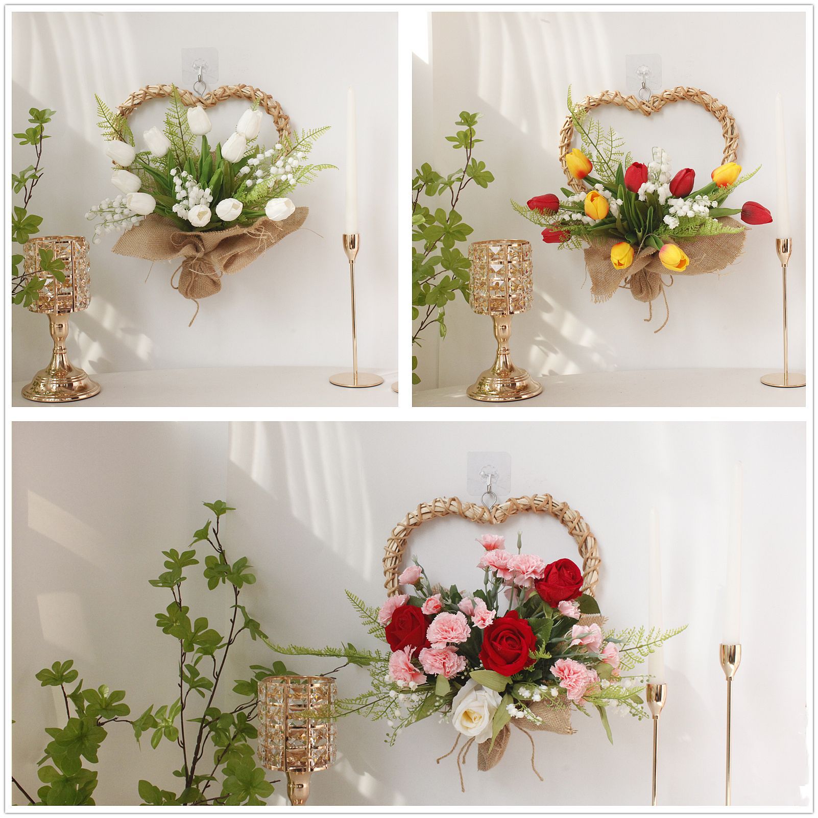 Picture of Amazon Spring New Tulip Red Rose Carnation Love Garland Wall Hanging Door Decoration Valentine's Day Mother's Day