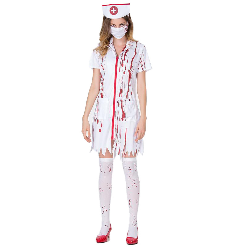 New Halloween Doctor Nurse Secret Room Blood-Dyed Abaya Costume Haunted House Stage Performance Bloody Clothes