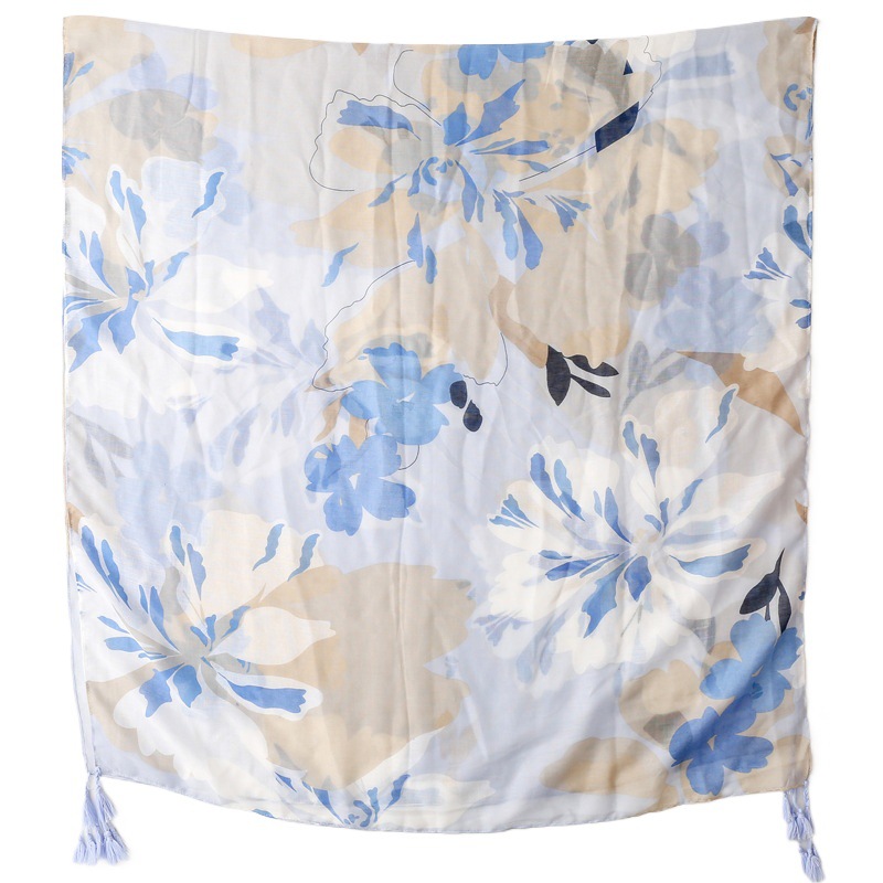 Picture of Foreign Trade Vintage Ethnic Style Travel Sunscreen Shawl Bali Yarn Cotton Linen Scarf Blue Ink Painting Scarf for Women