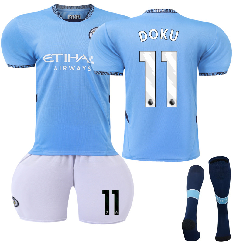 Picture of 2425 Manchester City Home New Football Suit No.9 Harland Jersey 17 De Braunay suit Foreign Trade Supply Factory