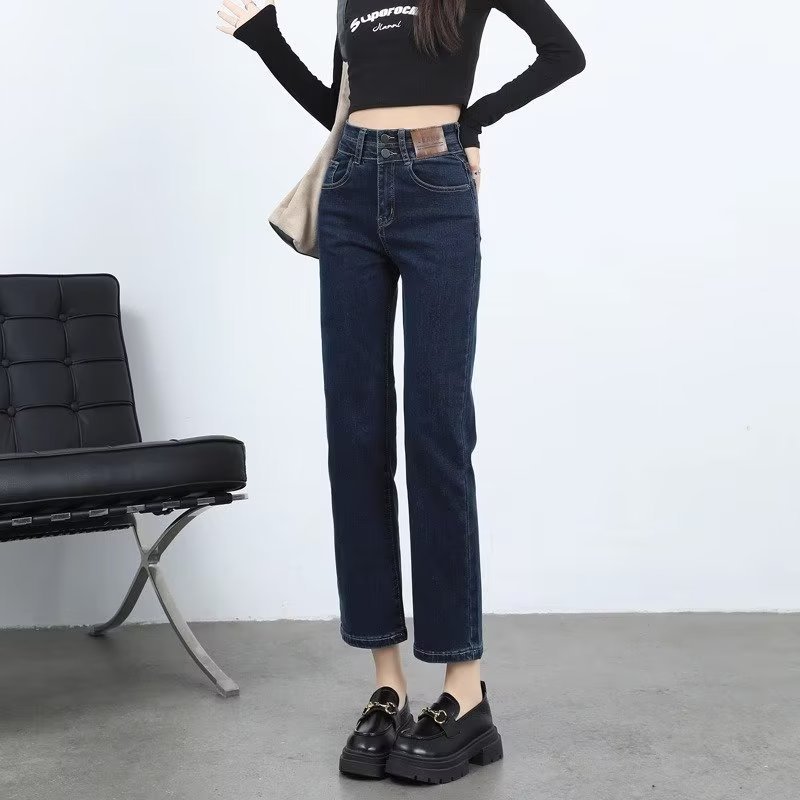 Picture of Black Straight-Leg Jeans Women's Autumn and Winter Slimming High Waist Dummy Cropped Pants American Vintage Smoke Tube Pants