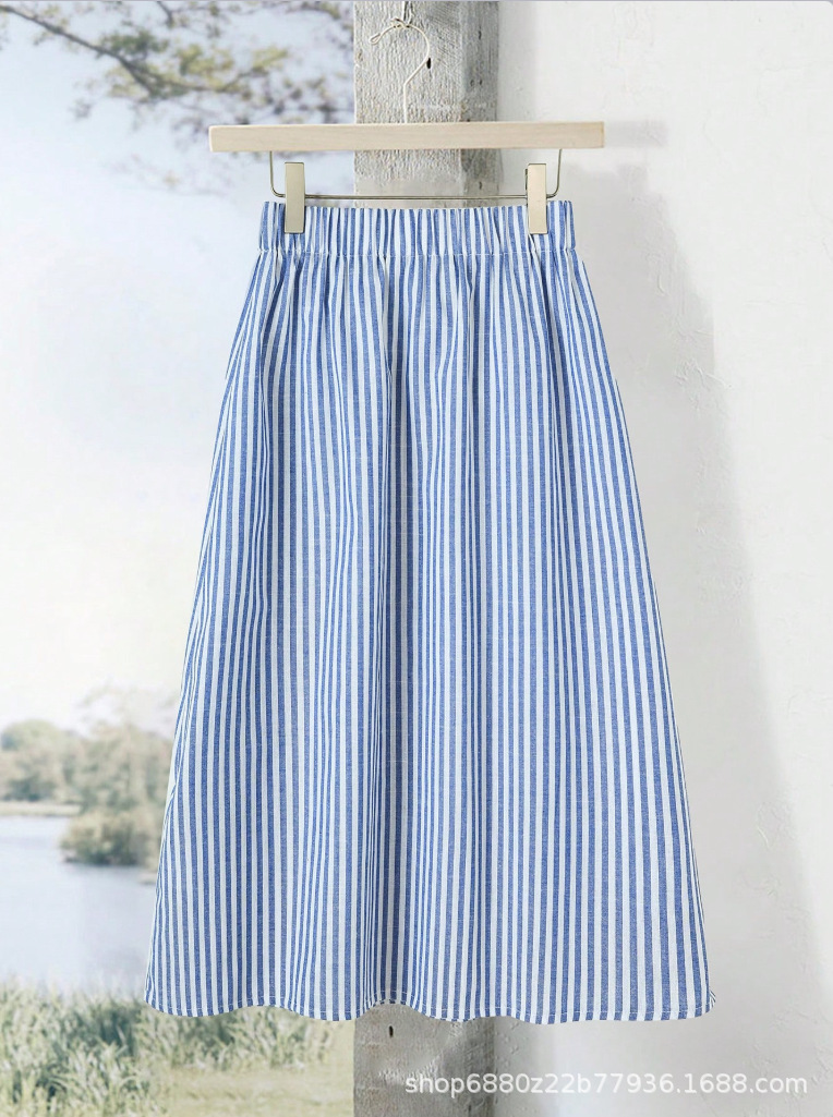 [Customizable] Amazon European and American Cross-Border 2025 New Striped Double-Pocket Elegant Cross-Border Skirt