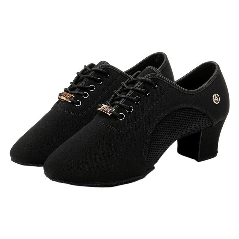 New Oxford Cloth Teacher's Shoes Middle Heel Black High Heel Mesh Dance Practice Shoes Sapper Dance Shoes Women's Dance Shoes