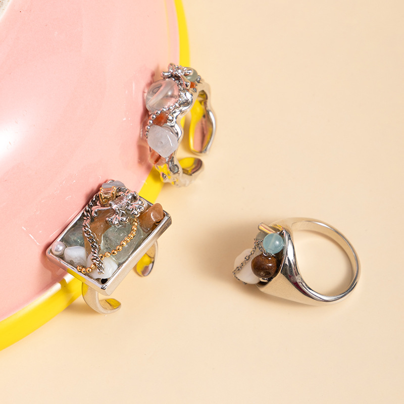 Korean New Commuter Zircon Ring Women's Niche Fashion All-match Dopamine Ring Color-free Design Jewelry