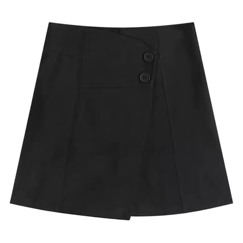 Black Short Pants Skirt Women's 2024 New Spring Design Sense Button High Waist Slimming A- line Casual Fashion Wide-leg Pants