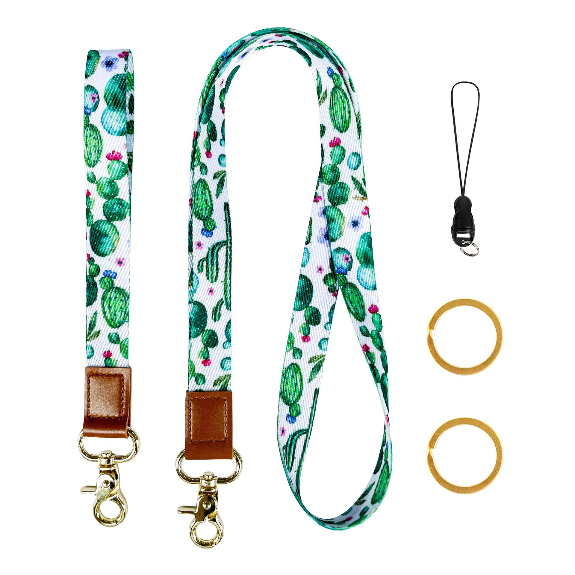 Picture of Cactus Peony Flower Floral Polyester Wrist Strap Thickened Leopard Certificate Lanyard Mobile Phone Rope