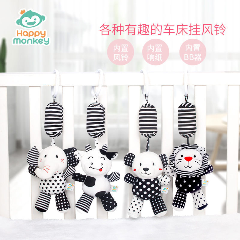Picture of Happy Monkey Happy Monkey King Baby Toy Cartoon Rattle Lathe Hanging Animal Black and White Wind Chime