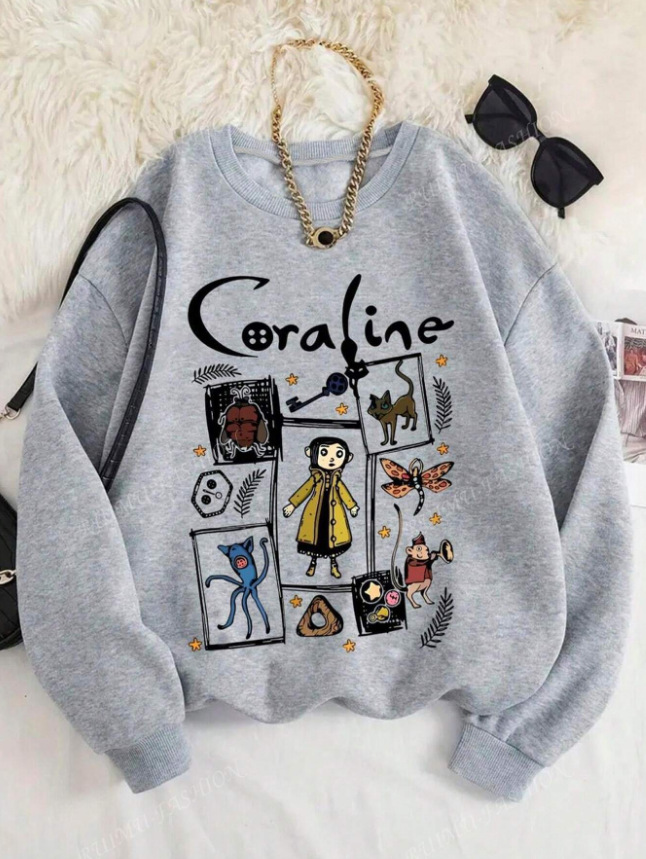 Independent station TEMU autumn and winter hot sale new cartoon painting simple fashion women's sweatshirt cotton casual sweatshirt