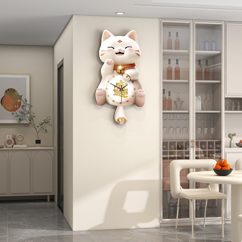 Picture of Lucky Cat Wall Clock Living Room Advanced Sense Modern Home Decoration Clock Wall Restaurant Fashion Creative Mute Clock