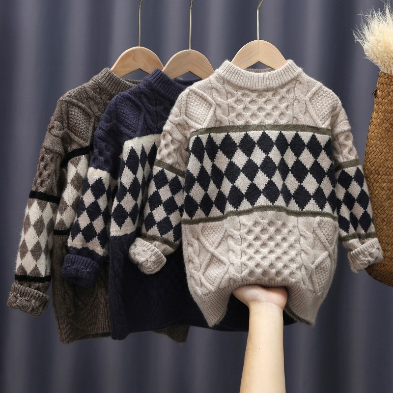 Picture of Boys' Casual Sweater Autumn and Winter 8 to 12 Years Old Winter Wear Warm Knitwear Sweater Children's Base Shirt