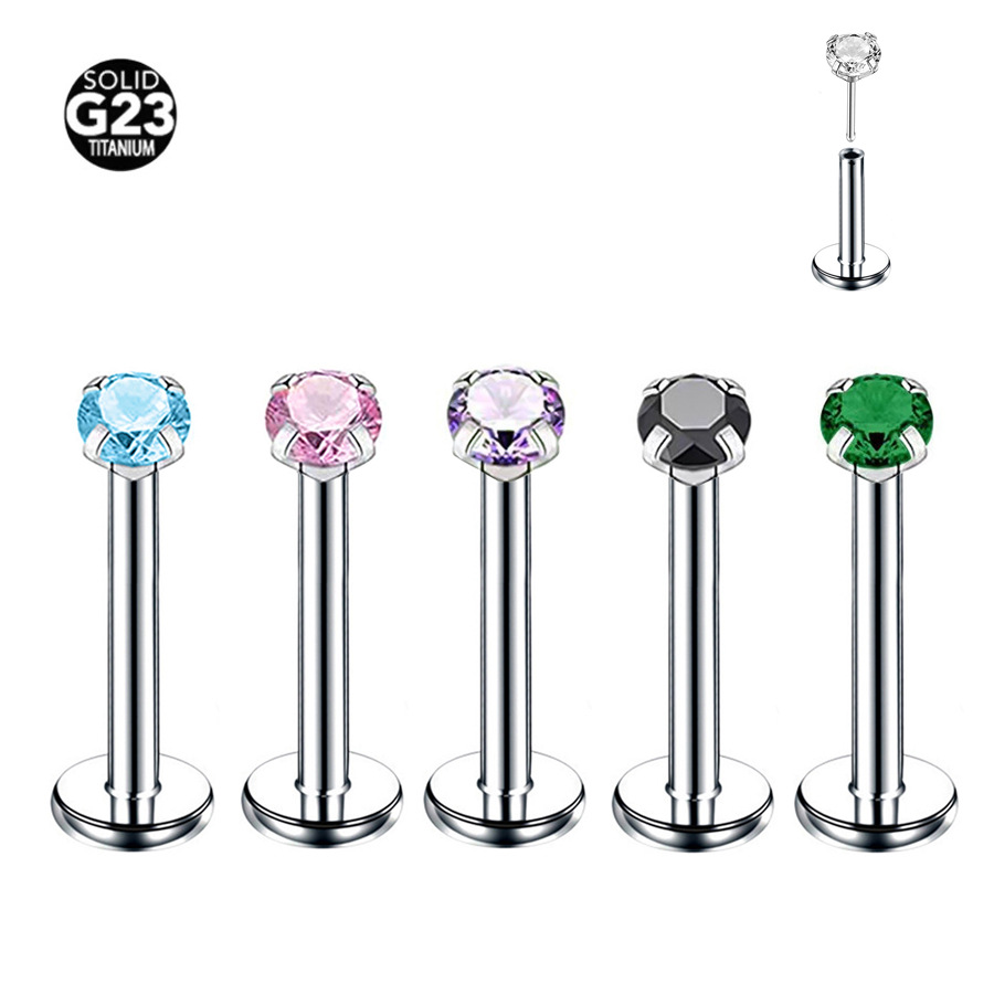 G23 titanium alloy pin claw with zircon wireless pin bar ear bone nail perforated nose nail G23 pin lip nail wholesale