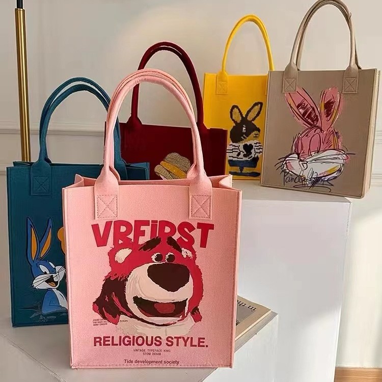 23 New Printed Felt Handbag Large Capacity Tote Bag Student Women's Bag Fashion Shopping Gift Bag Felt Bag