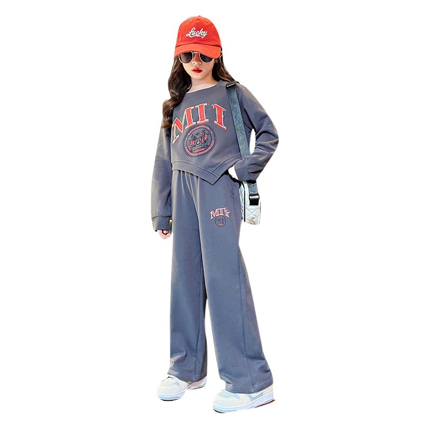 Girls' Wide Leg Pants suit 2023 New Spring Dress Western Style Big Children's Internet Celebrant Girls' Fashionable Spring and Autumn Two-Piece Set