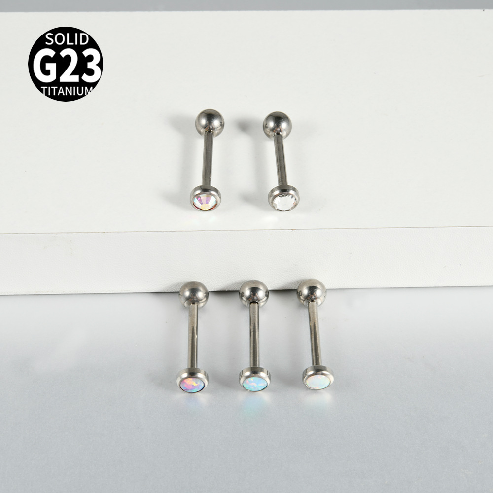 Picture of F-136 Titanium Inlaid Nebula Opal Flash Opal Tongue Nail Zircon Tongue Nail Internal Thread G23 Titanium Lip Nail Body Piercing