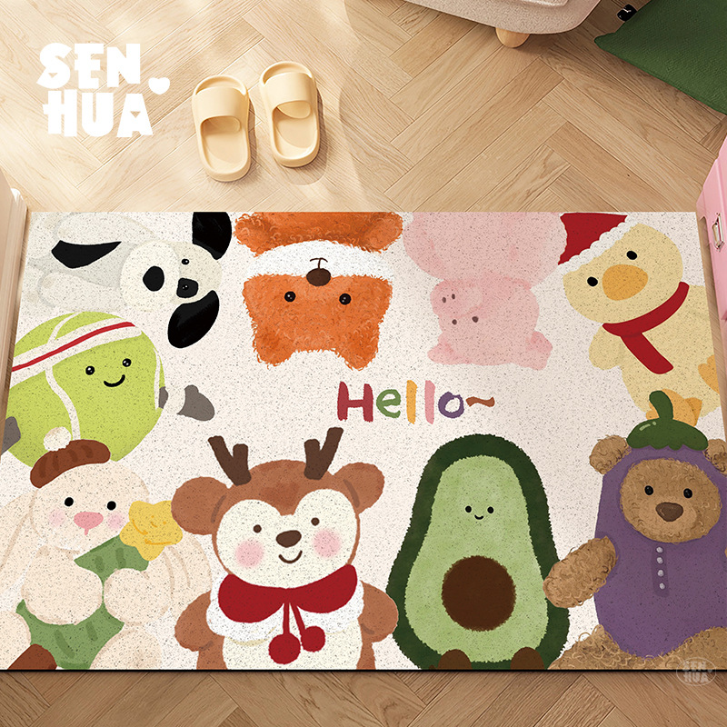 Picture of Entrance Floor Mat Healing Doll Silk Ring Entry Door Mat Cuttable Dust Removal Dirt Resistant Entrance Carpet Non-Slip Foot Mat