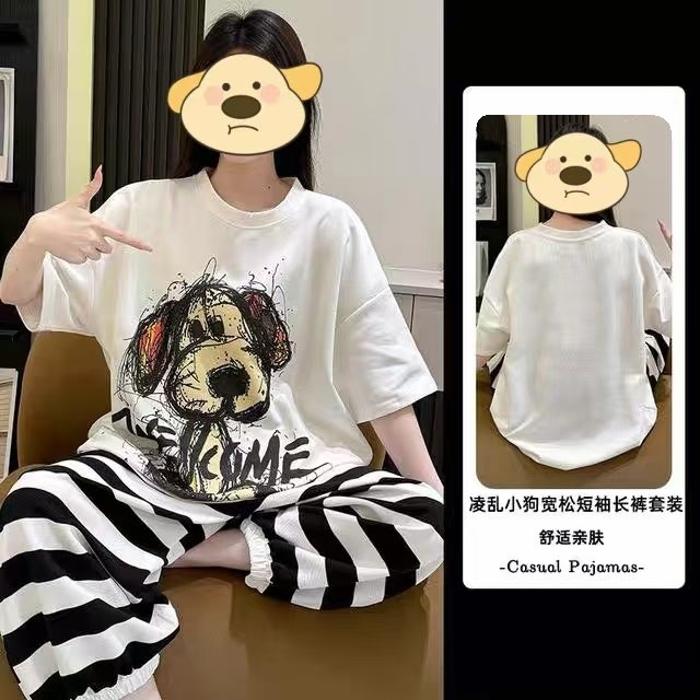 Picture of Pajamas Women's Spring and Autumn Summer Short-sleeved Trousers Large Size Loose Korean Style Fresh Cute Sweet Student Home Suit