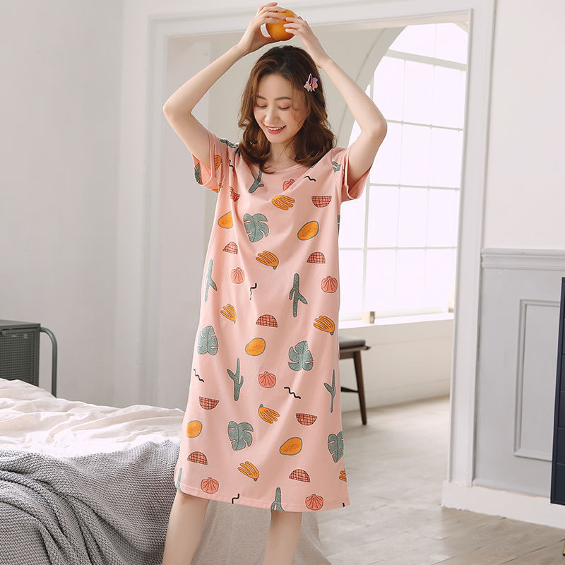 Picture of Pajamas for Women, Summer Korean Style, Women's Summer Nightgown, Short-Sleeved Women's Summer Home Wear Set, Student Plus Size Milk Silk