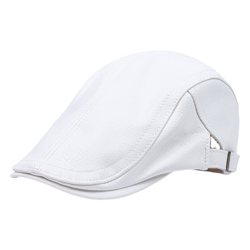 British PU leather beret men's autumn and winter painter advanced cap middle-aged and elderly plus velvet outdoor warm duck tongue hat