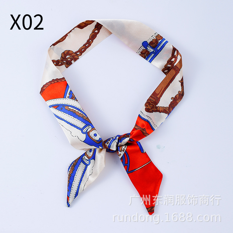 Picture of Silk Scarf Wholesale Long Beveled Small Silk Scarf Double-layer All-match Hair Belt Ribbon Decoration Tie Bag Hand Gift Box Silk Scarf