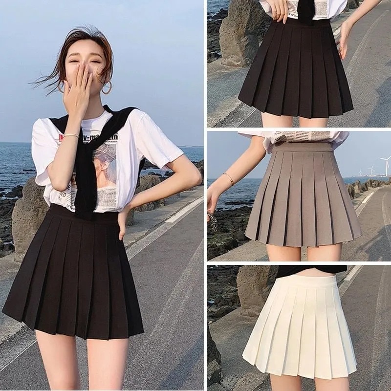 A- line jk Pleated Skirt Spring and Autumn New Korean Style Black High Waist Slimming Fashion All-match Student Skirt Women's Summer