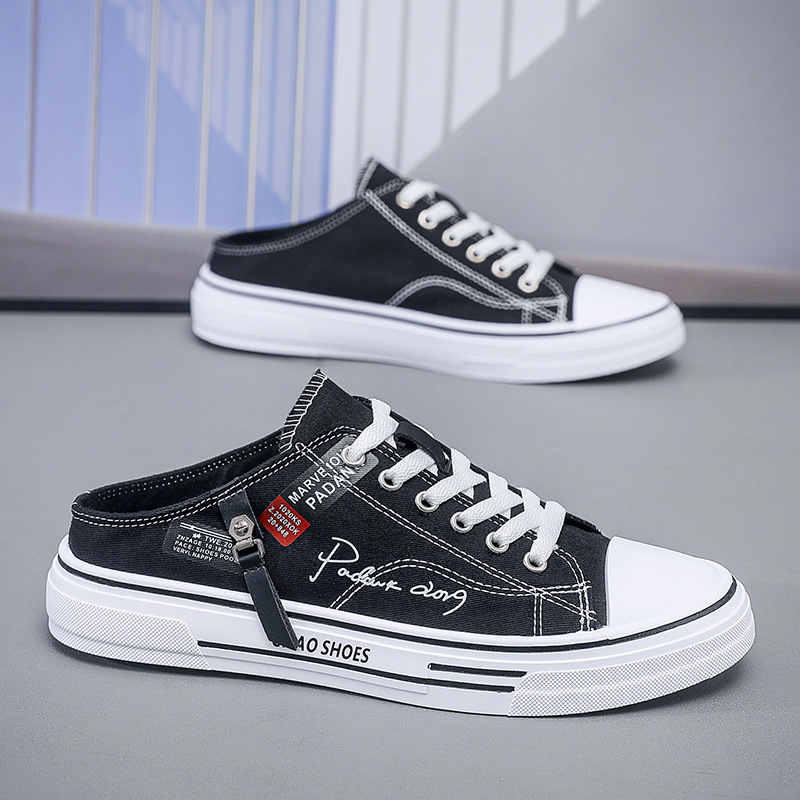 2025 Autumn New Breathable Closed-Toe Men's Canvas Shoes Casual Korean Style Half-Slip Student Trendy Shoes