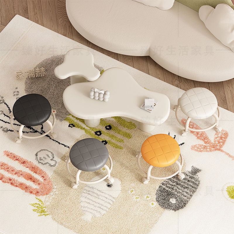Picture of Spinner wheel small stool sedentary home modern simple mobile wheeled bench pulley low stool with baby round stool