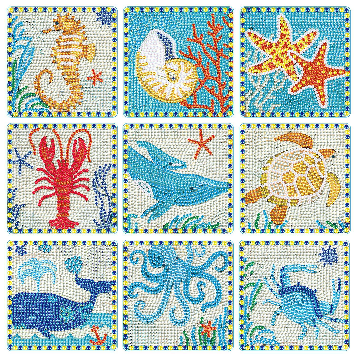 5d Diamond Painting Coaster Underwater World diy Single-sided Diamond Acrylic Square 9-piece Set with Shelf Color Boxed