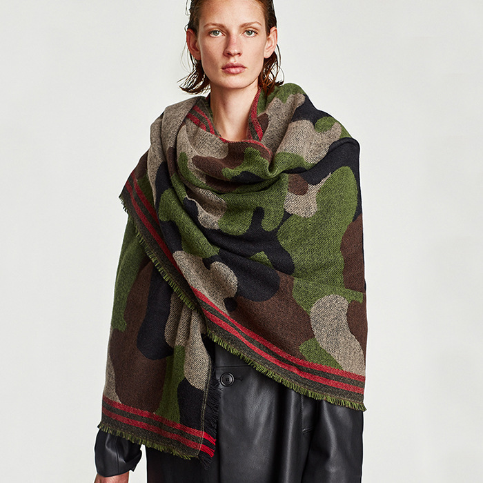 European and American foreign trade autumn and winter New thick leopard print camouflage scarf Za home counter quality imitation cashmere shawl scarf