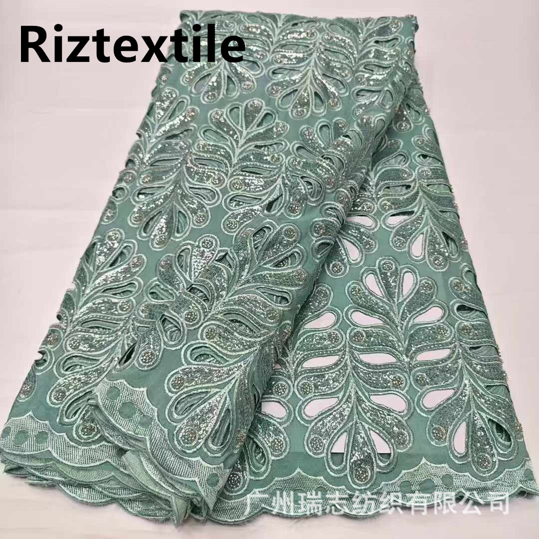 African Hollow Water Soluble Embroidered Cloth Fashion Sequin Bead Tube Full Leaf Graphic Fashion dress Fabric Lace