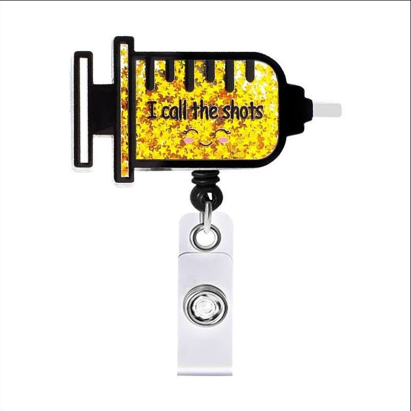 Picture of Acrylic Hollow Sand Easy Pull Buckle Cartoon Smiley Needle Retractable Rotating Easy Pull Badge Reel