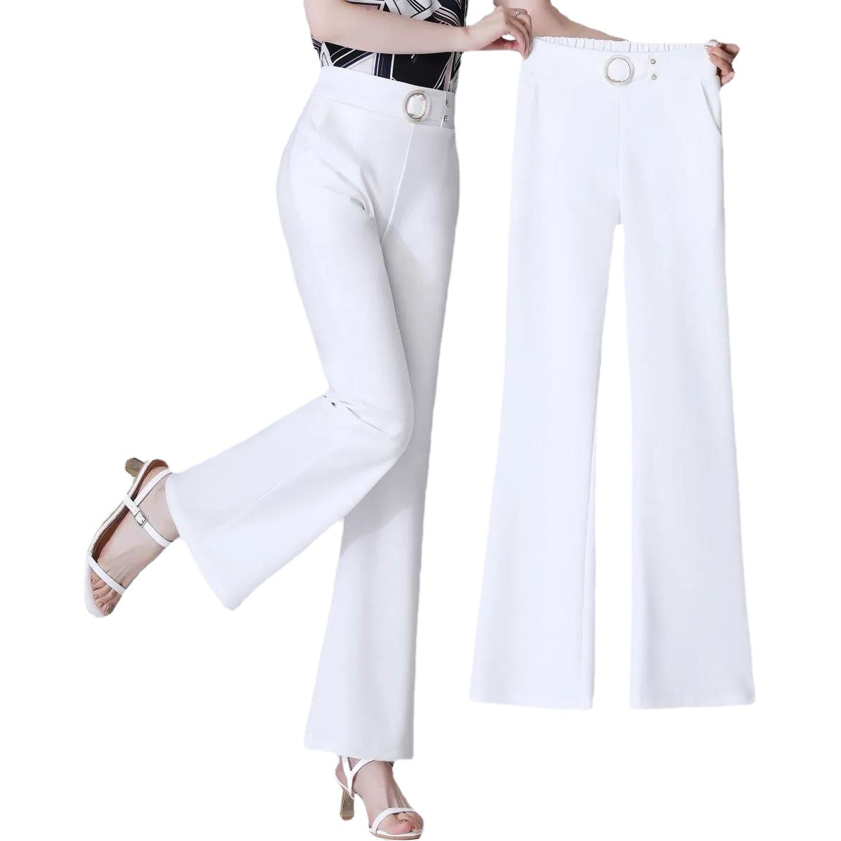 Women's High-waisted Summer Thin Loose Wide-leg Straight Nine-point Trumpet Long Pants