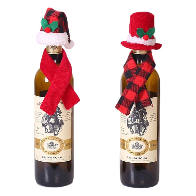 Picture of Christmas Creative Decorations Scarf Hat Two-piece Set Red Wine Bottle Set Hotel Restaurant Decoration Dress-up Supplies