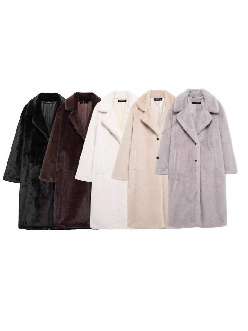 Foreign trade cross-border wholesale European and American style women's new all-match loose suit collar fur effect long coat