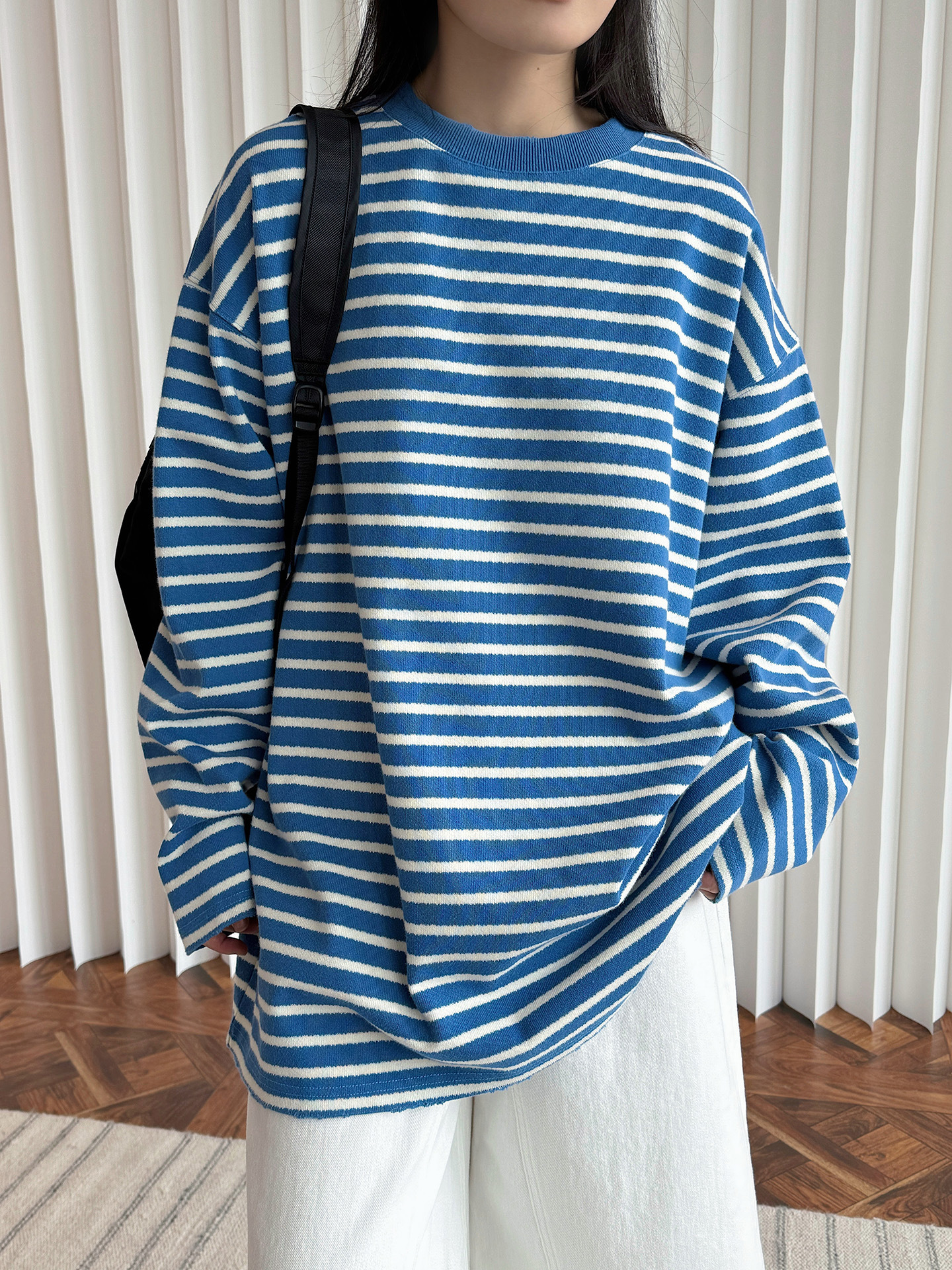 Louvu Spring New Japanese Style Retro Casual Style Large Edition Striped Knit Sweater Flexible Loose Slimming Top for Women