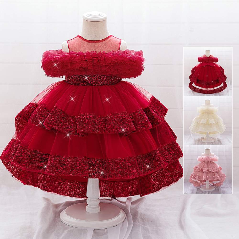 Amazon Children's Dress Princess Dress Sequins Wrapped Cloth Florist Little Girl Party Dress Baby One Year Old Evening Dress
