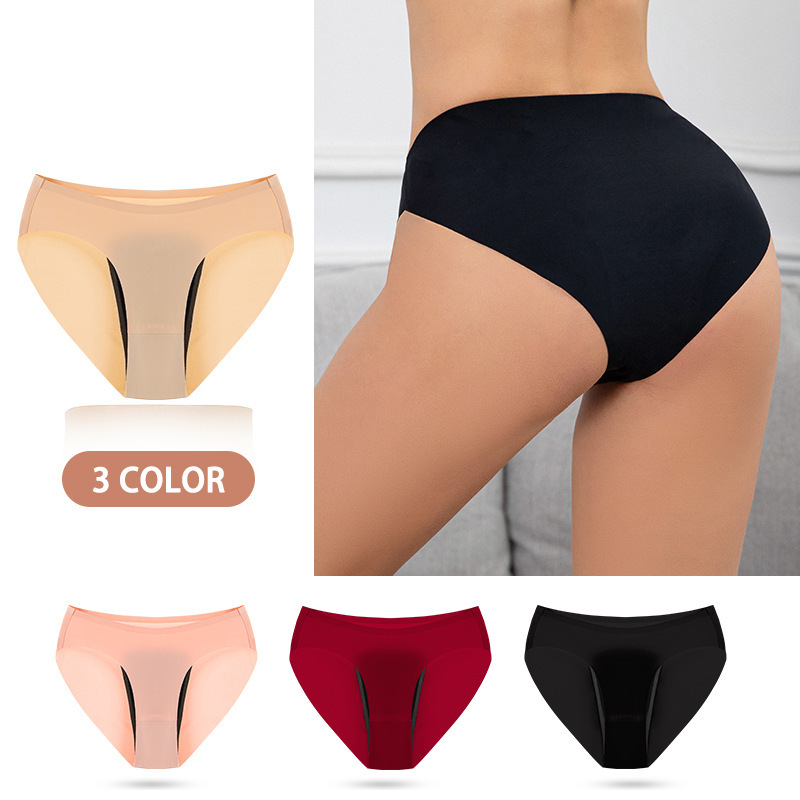 Plus size foreign trade cross-border Ice Silk seamless one-piece four-layer physiological pants absorption leak-proof postpartum menstrual briefs