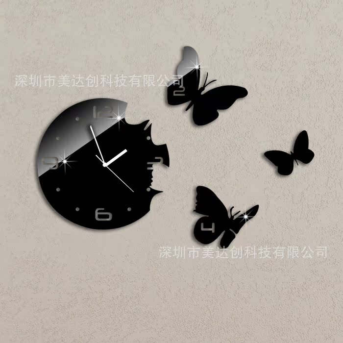 Factory wholesale butterfly wall clock 3D acrylic clock stereo living room bedroom decorative mirror wall clock