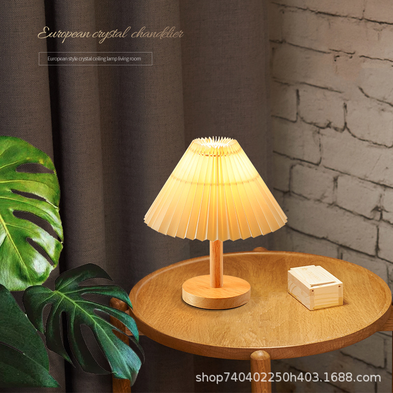 Pleated Table Lamp Nordic Ins Style Bedroom Bedside Lamp Japanese Style Nightlight Net Red Light Girl Dormitory Decoration