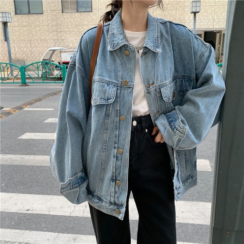 Picture of Denim Coat Women's Spring and Autumn New Korean Style Loose Slimming Lapel Long Sleeve Top Student's All-match Work Jacket