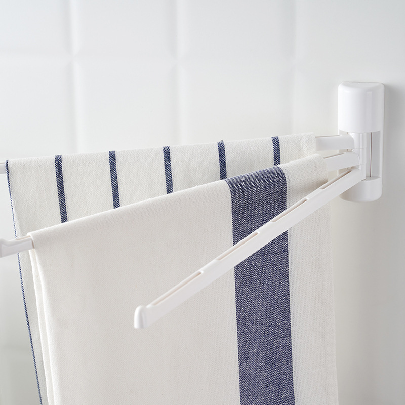 Picture of Japanese Bathroom Towel Hanger Three-Pole Rotating Towel Crossbar Rack Kitchen Rag Hanging Rod Handkerchief Rack White Hanger