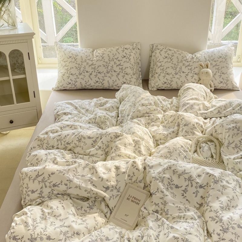 Picture of Mother and infant ins cloud feeling super soft washed wrinkled cotton four-piece set A floral fresh quilt cover dormitory bed sheets three-piece set
