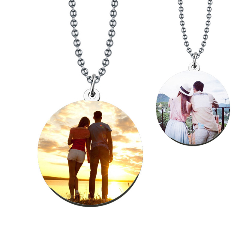 DIY Color Photo Round Brand Necklace Women's Collarbone Chain Engraving Pendant New Color Printing Military Brand Couple Gift Wholesale